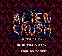 Alien Crush title screen for PC Engine